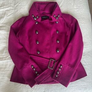 Black Rivet Magenta Double Breasted Pea Coat with Silver Buttons